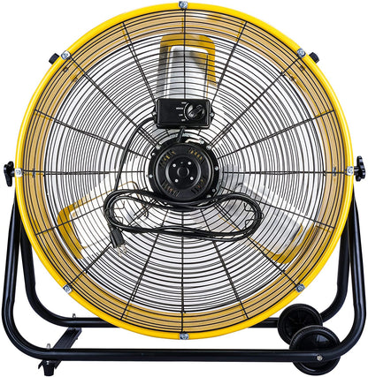 24 Inch Grade High Velocity Movement Heavy Duty Drum 3 Speed Air Circulator Fan 7800 CFM-Industrial, Commercial, Residential, and Greenhouse Use, Yellow