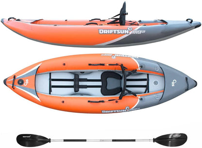 120/220 Inflatable Tandem White-Water Kayak with High Pressure Floor and EVA Padded Seats with High Back Support, Includes Action Cam Mount, Aluminum Paddles, Pump and More