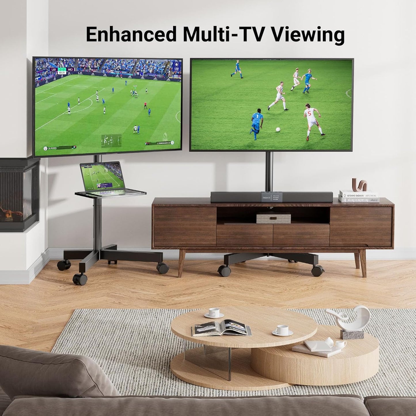 Mobile TV Stand for 23-60 Inch LCD LED Flat/Curved Panel Screen TVs, Tilt TV Cart Holds up to 88Lbs Portable Stand with Laptop Shelf Rolling Floor Max VESA 400x400mm (PSTVMC06)