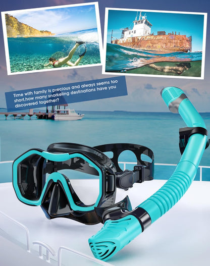 Snorkeling Gear for Adults, Dry-Top Snorkel Set, 180°Panoramic Wide View Diving Mask Breathing Freely Snorkel Mask for Snorkeling Scuba Diving Swimming Travel