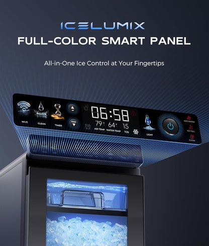 Nugget Ice Maker Countertop, Smart Pebble Ice Machine with APP Control, 44 lbs/24H Soft Pellet Chewable Ice with Self-Cleaning, Stainless Steel.