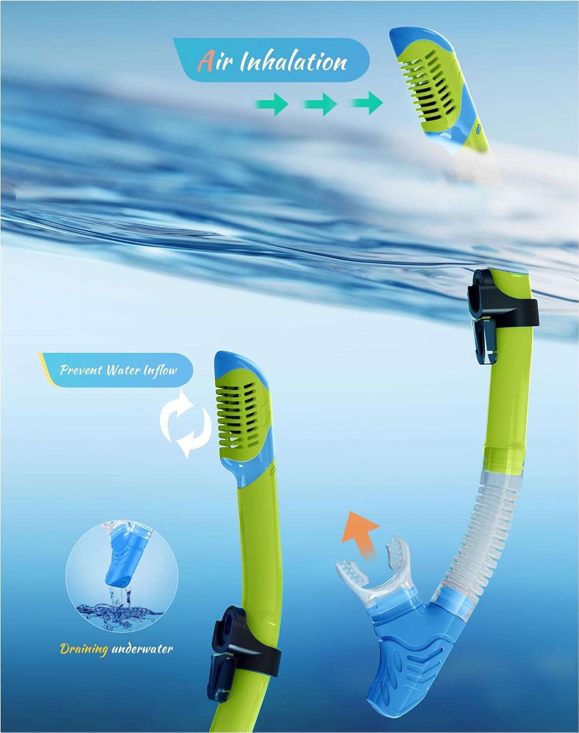 Snorkeling Gear for Adults, Dry-Top Snorkel Set, 180°Panoramic Wide View Diving Mask Breathing Freely Snorkel Mask for Snorkeling Scuba Diving Swimming Travel
