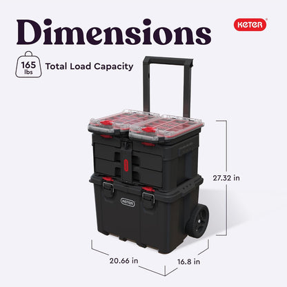 Modular Tools Organizer for Garage Storage and DIY, 3 Piece Resin Rolling Tool Box System for Small Parts