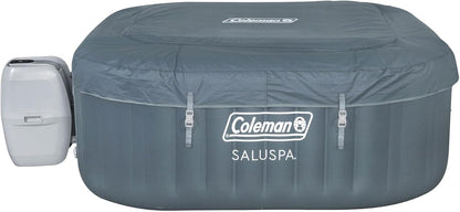 4 to 6 Person Inflatable Hot Tub Square Portable Outdoor Spa with 114 Soothing AirJets and Insulated Cover.