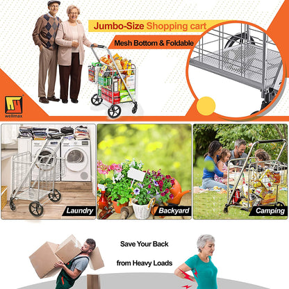 Shopping Cart with Wheels, Metal Grocery Cart with Wheels, Shopping Carts For Groceries