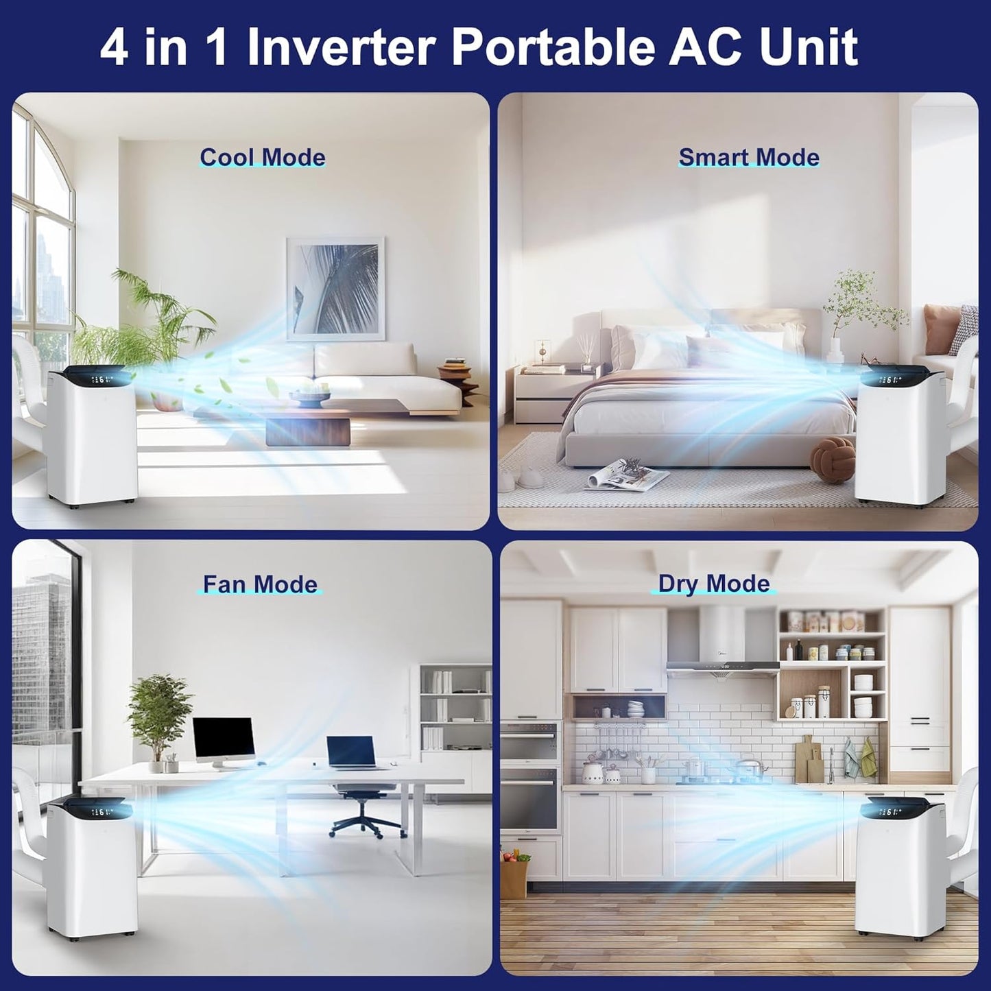 14000 BTU Portable Air Conditioners with Remote Control, 3-in-1 Free Standing Cooling AC Unit with Fan & Dehumidifier, Cools Room up to 700 sq.ft, Smart/Sleep Mode,3 Speed,Auto Swing,24H Timer