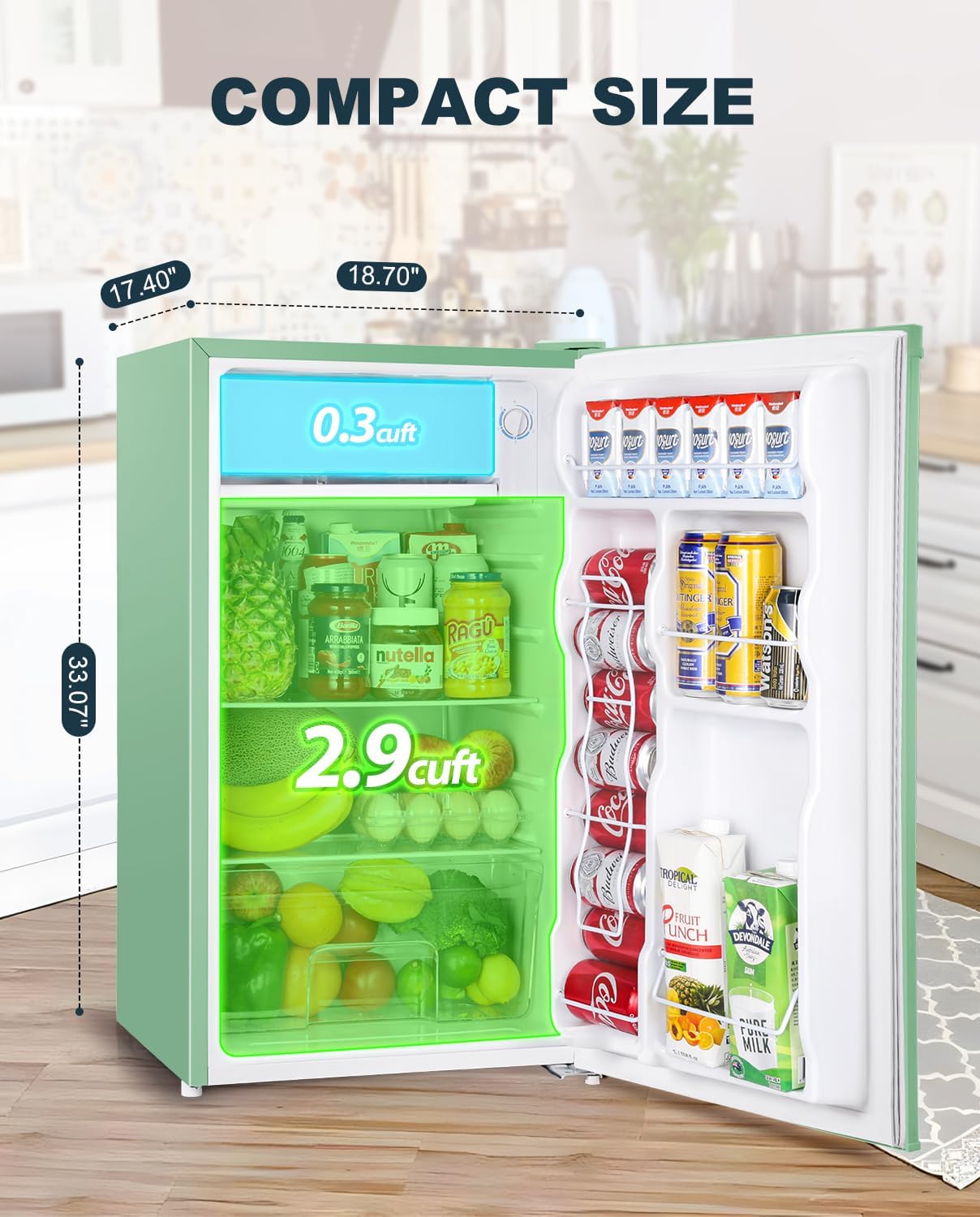 3.2 Cu.Ft Mini Fridge with Freezer – Single Door Compact Refrigerator for Dorm, Bedroom, or Office – Adjustable Thermostat, Black