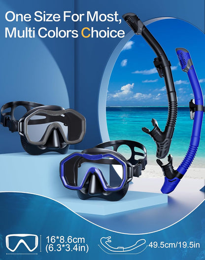 Snorkeling Gear for Adults, Dry-Top Snorkel Set, 180°Panoramic Wide View Diving Mask Breathing Freely Snorkel Mask for Snorkeling Scuba Diving Swimming Travel