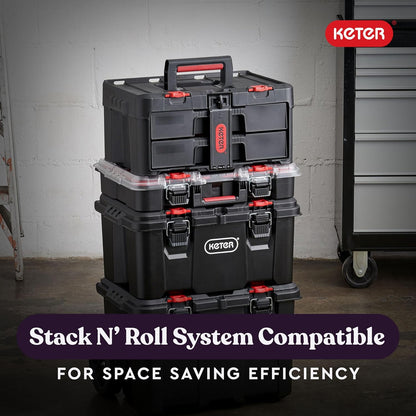 Modular Tools Organizer for Garage Storage and DIY, 3 Piece Resin Rolling Tool Box System for Small Parts