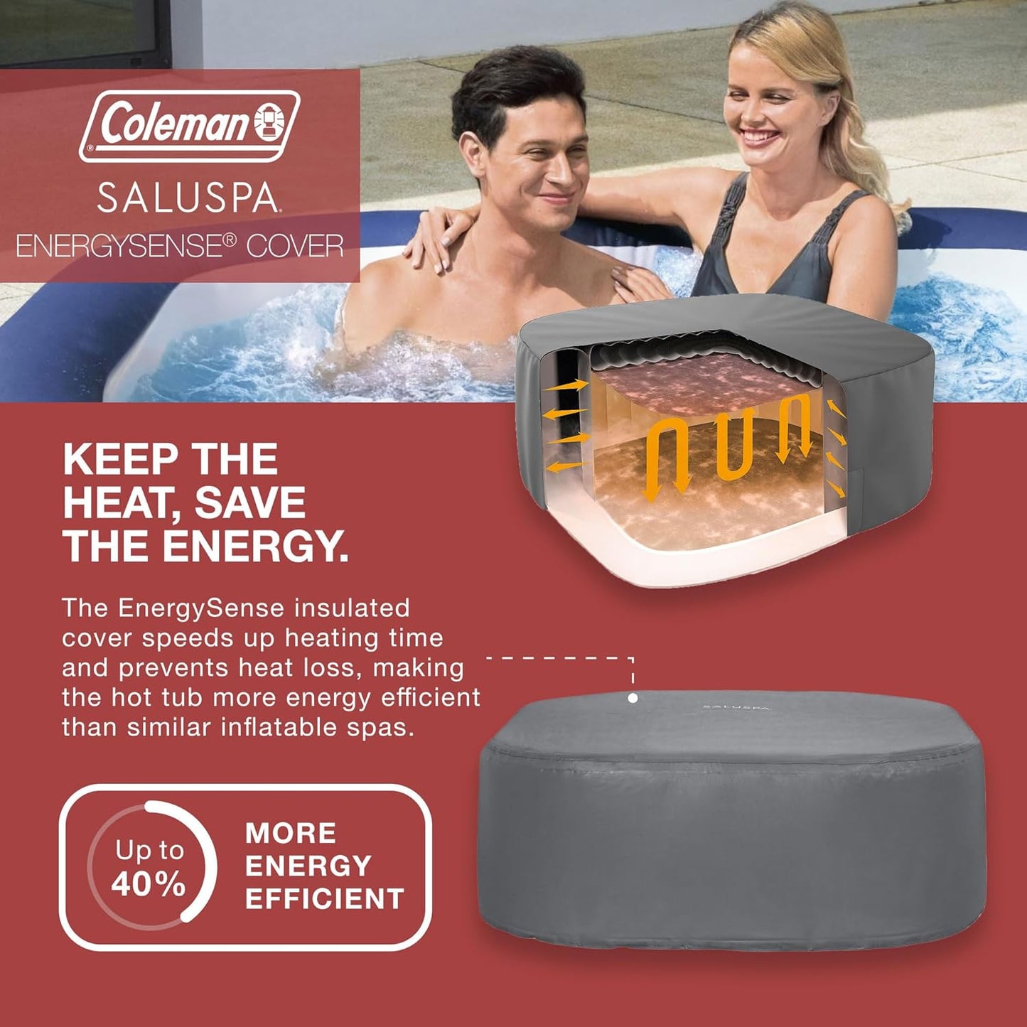 4 to 6 Person Inflatable Hot Tub Square Portable Outdoor Spa with 114 Soothing AirJets and Insulated Cover.