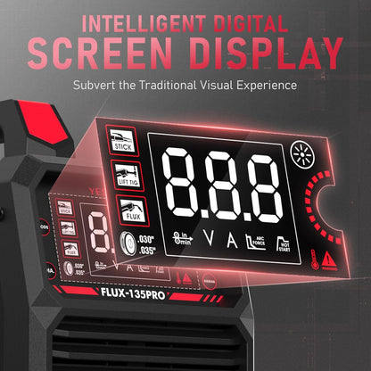 135Amp MIG Welder,110V Flux Core Welder Flux Core MIG/Lift TIG/Stick 3-in-1 Large LED Digital Display Welding Machine IGBT Inverter Welder FLUX-135PRO