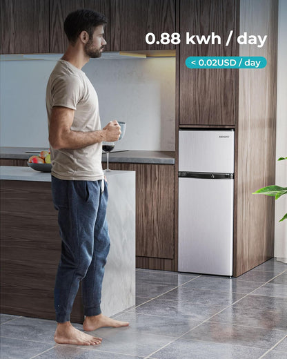 3.2 Cu.Ft Mini Fridge with Freezer – 2-Door Compact Refrigerator for Bedroom, Dorm, Office or Apartment, Silver3.2 Cu.Ft Mini Fridge with Freezer – 2-Door Compact Refrigerator for Bedroom, Dorm, Office or Apartment, Silver