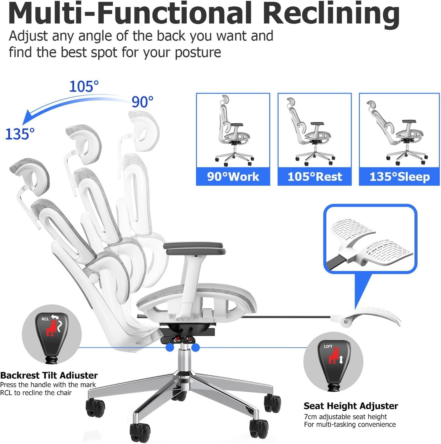 3D Ergonomic Office Chair – High Back Mesh Desk Chair with 3D Adjustable Armrests, Wheels, for Home and Office.