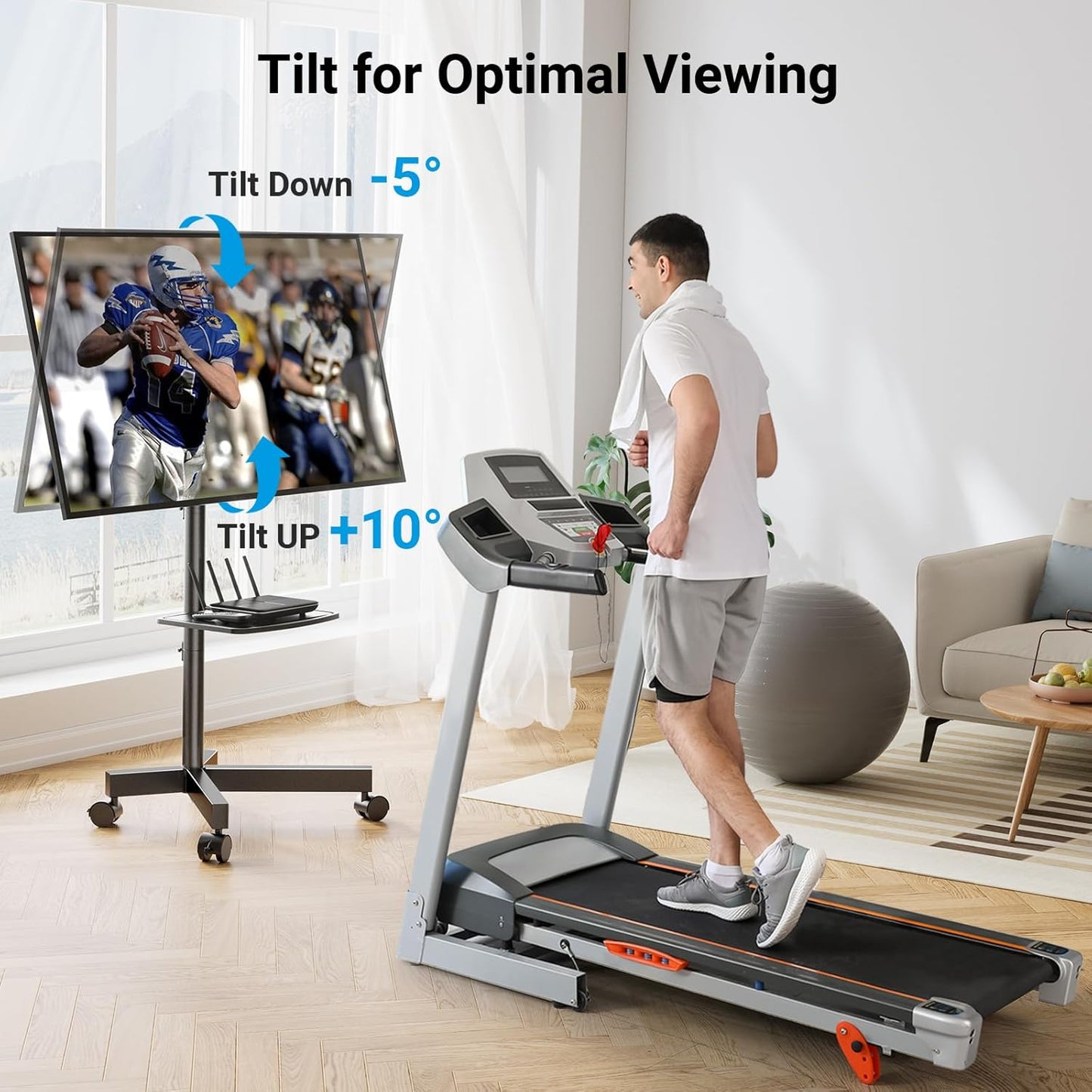 Mobile TV Stand for 23-60 Inch LCD LED Flat/Curved Panel Screen TVs, Tilt TV Cart Holds up to 88Lbs Portable Stand with Laptop Shelf Rolling Floor Max VESA 400x400mm (PSTVMC06)