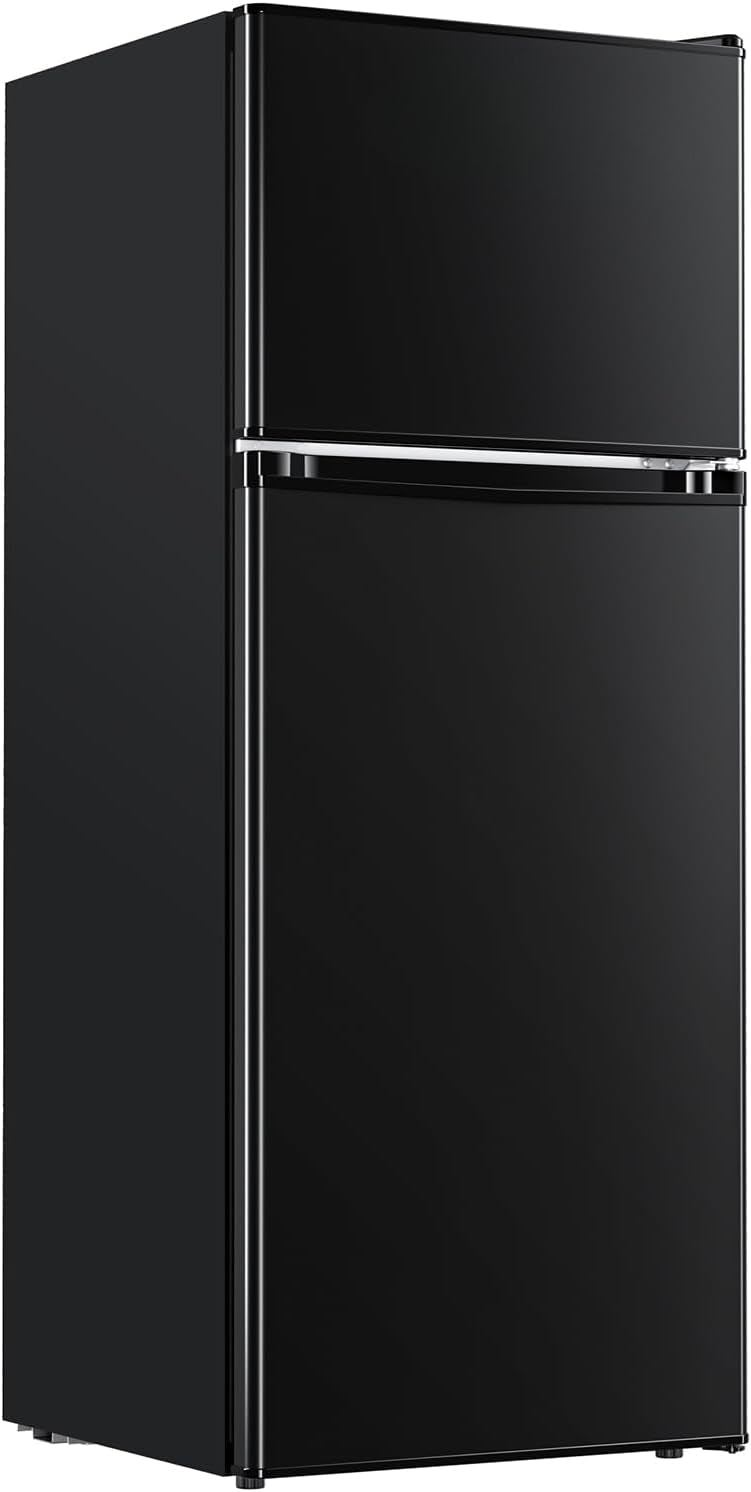 4.0 Cu.Ft Mini Fridge with Freezer – Double Door Compact Refrigerator for Dorm, Office, Bedroom – Adjustable Thermostat, Black