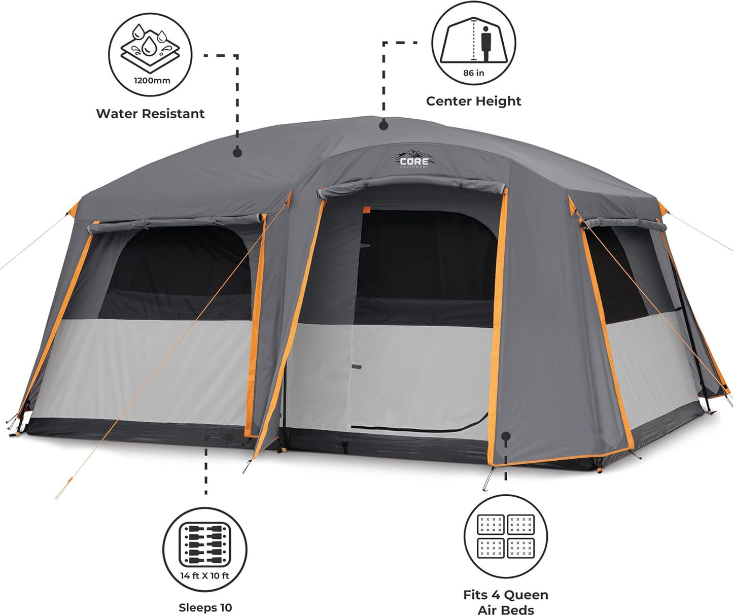 Straight Wall Cabin Tents | 10 Person / 11 Person / 12 Person Large Multi Room Family Tents for Car Camping & Outdoor Adventures
