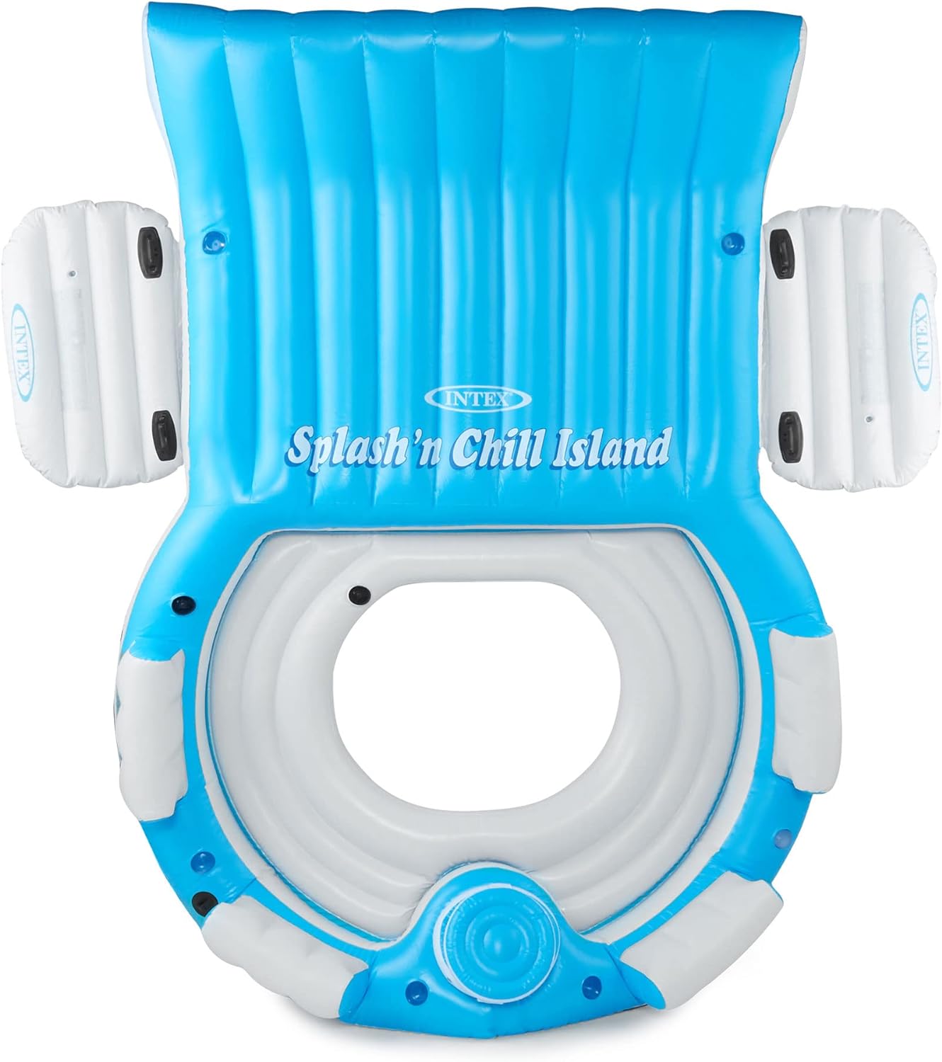 145 x 125 x 20 Inch Inflatable Lake and Pool Relaxation Island Lounger Seat for up to 7 Adults, Blue and White.