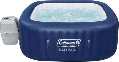 4 to 6 Person Inflatable Hot Tub Square Portable Outdoor Spa with 114 Soothing AirJets and Insulated Cover.