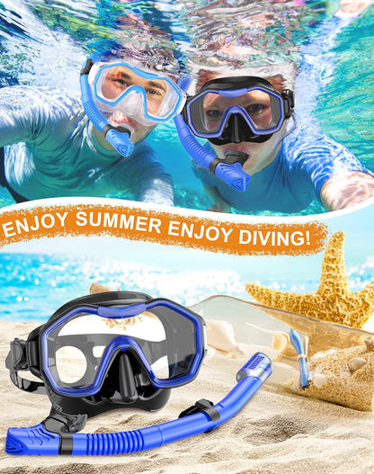 Snorkeling Gear for Adults, Dry-Top Snorkel Set, 180°Panoramic Wide View Diving Mask Breathing Freely Snorkel Mask for Snorkeling Scuba Diving Swimming Travel