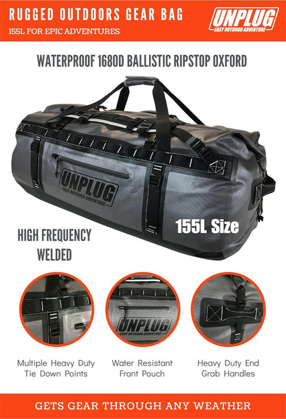 Ultimate Adventure Bag -1680D Heavy Duty Waterproof Travel Duffel Bags for Camping, Motorcycle Dry Bag, Waterproof Bags for Boating, Waterproof Duffle Backpack,Tactical Duffle Bag