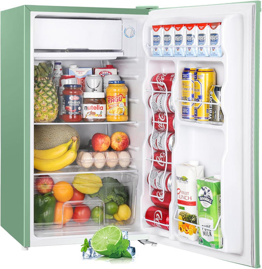 3.2 Cu.Ft Mini Fridge with Freezer – Single Door Compact Refrigerator for Dorm, Bedroom, or Office – Adjustable Thermostat, Black