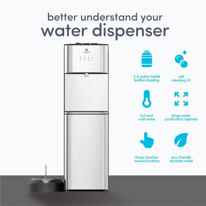 Limited Edition Self Cleaning Water Cooler Water Dispenser - 3 Temperature Settings - Hot, Cold & Room Water, Durable Stainless Steel Construction, Bottom Loading .