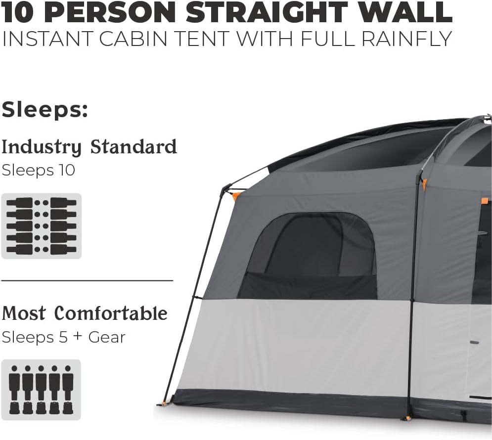 Straight Wall Cabin Tents | 10 Person / 11 Person / 12 Person Large Multi Room Family Tents for Car Camping & Outdoor Adventures