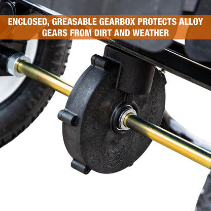 Walk Behind Push Spreader, 100lb Capacity, For Salt, Ice & Snow Melt, Included Grate & Cover With Enclosed Gearbox for Protection.