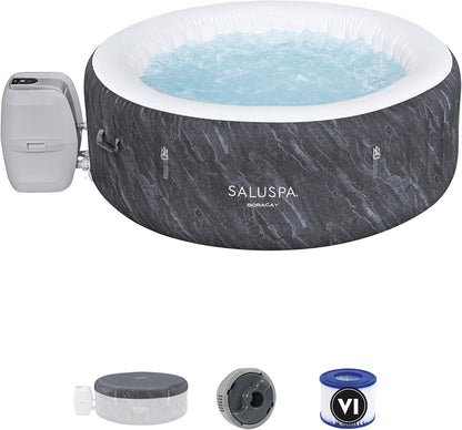 Large Round 2 to 4 Person Inflatable Hot Tub Portable Outdoor Spa with 120 AirJets and EnergySense Cover, Grey