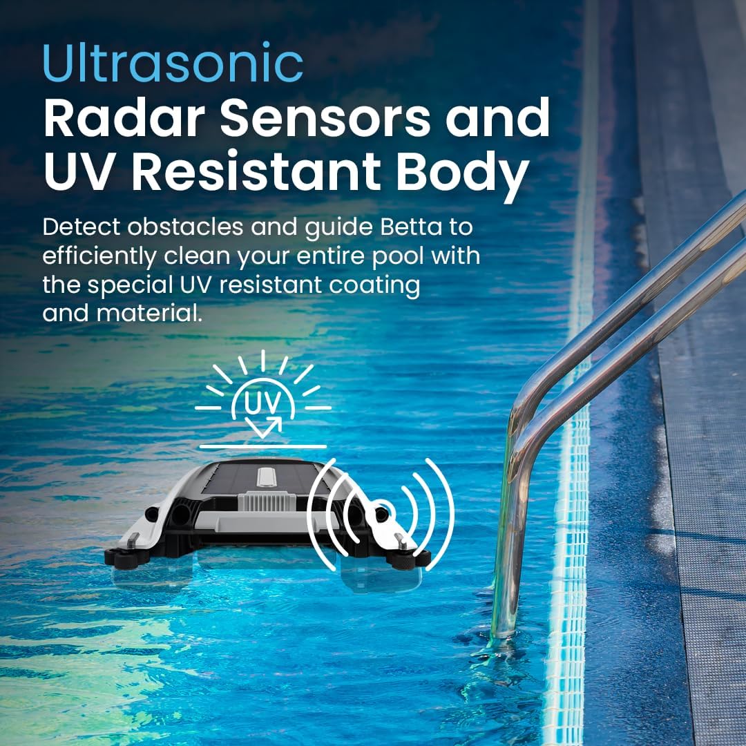 Solar Powered Automatic Robotic Pool Surface Skimmer Cleaner with 30-Hour Continuous Cleaning Battery Power and Re-Engineered Twin Salt Chlorine Tolerant Motors (Blue)