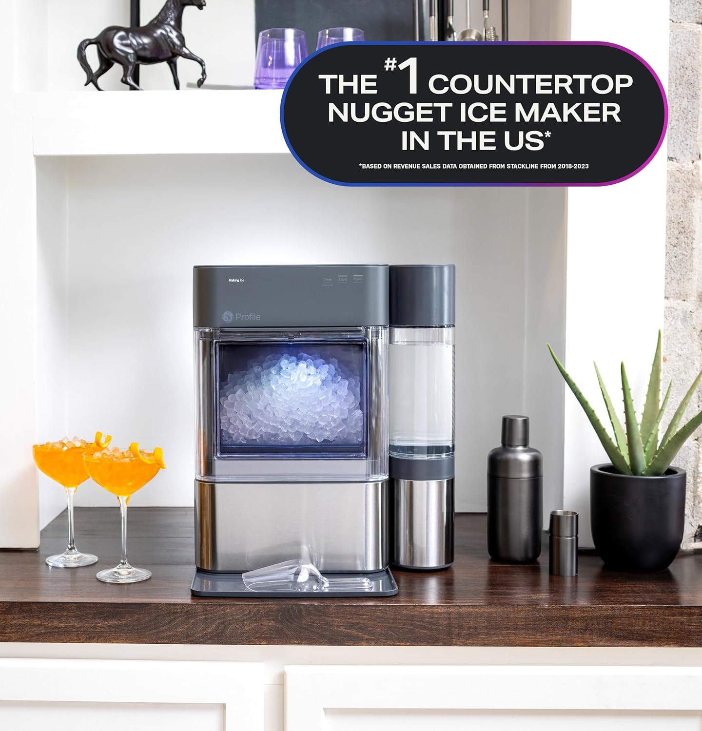 2.0 with 0.75 Gallon Tank, Chewable Crunchable Countertop Nugget Ice Maker, Scoop included, 38 lbs in 24 hours, Pellet Ice Machine with WiFi & Smart Connected, Stainless Steel