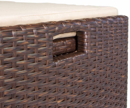Outdoor Storage Bench Rattan Style Deck Box Wicker Patio Furniture Water Resistance w/Seat Cushion, 60-Gallon, Brown