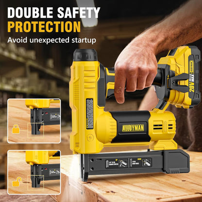 18 Gauge Nail Gun Battery Powered, 2 in 1 Cordless Brad Nailer/Electric Stapler with 2.0Ah Battery and Charger,1000pcs Nails and 500pcs Staples Included for Home Improvement & Woodworking