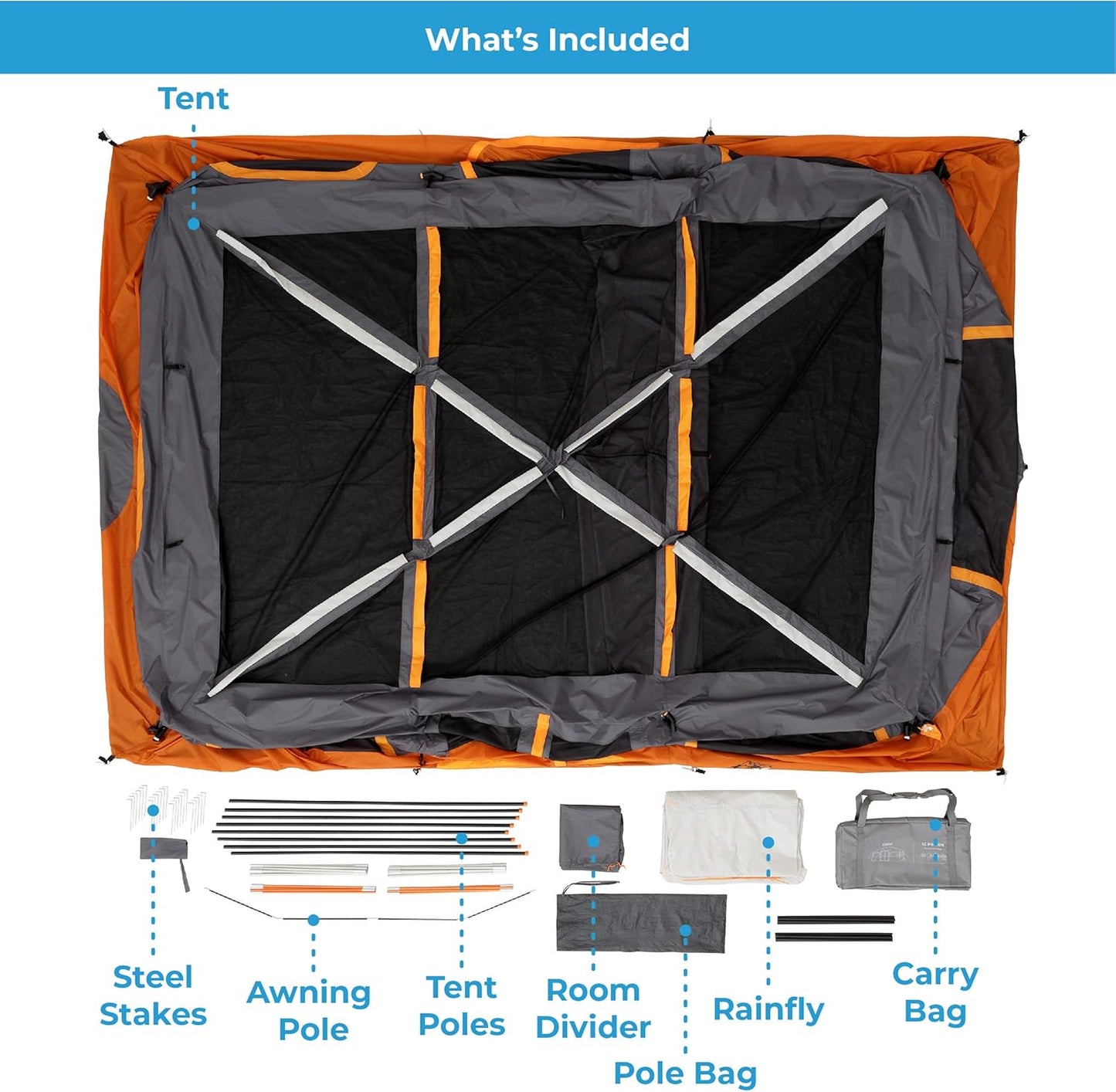 Straight Wall Cabin Tents | 10 Person / 11 Person / 12 Person Large Multi Room Family Tents for Car Camping & Outdoor Adventures