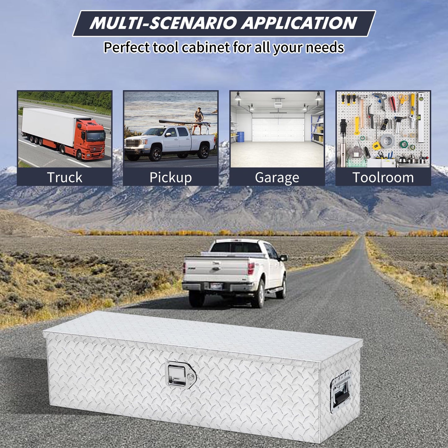 48 Inch Diamond Plate Truck Bed Tool Box with Shelf Silver