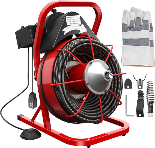 Electric Drain Cleaner Machine by , 75 Ft x 3/8 Inch, Fits 1-4 Inch Pipes, Portable with 4 Cutters, Powerful Plumbing Tool for Clogs