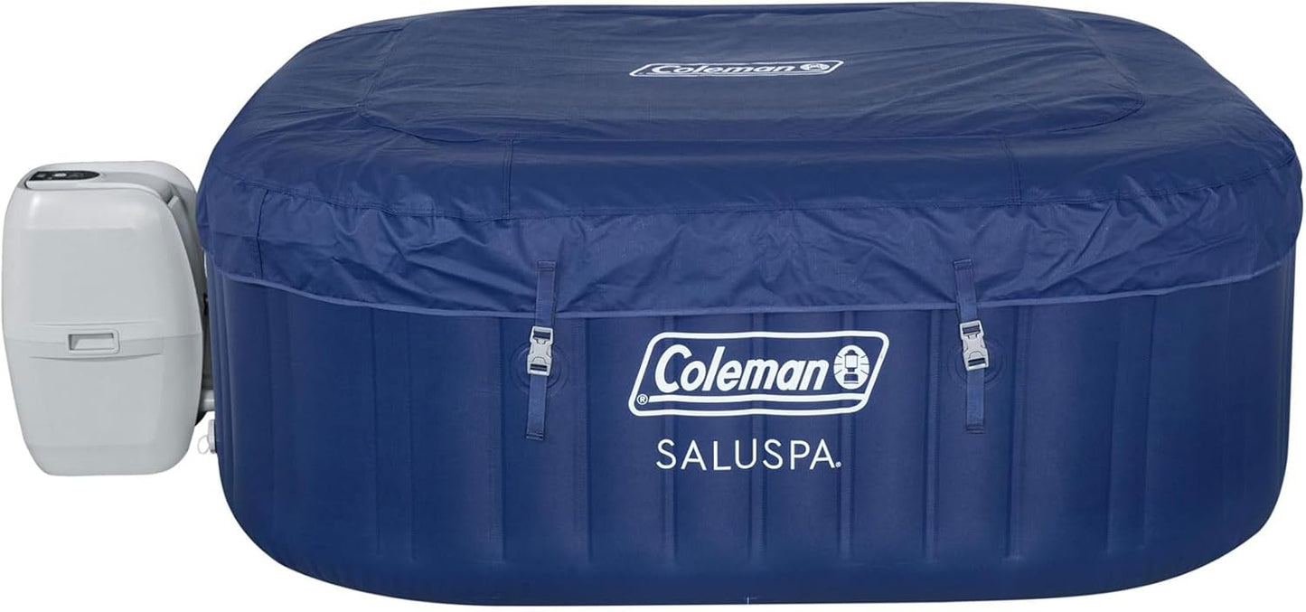4 to 6 Person Inflatable Hot Tub Square Portable Outdoor Spa with 114 Soothing AirJets and Insulated Cover.