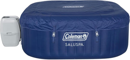 4 to 6 Person Inflatable Hot Tub Square Portable Outdoor Spa with 114 Soothing AirJets and Insulated Cover.