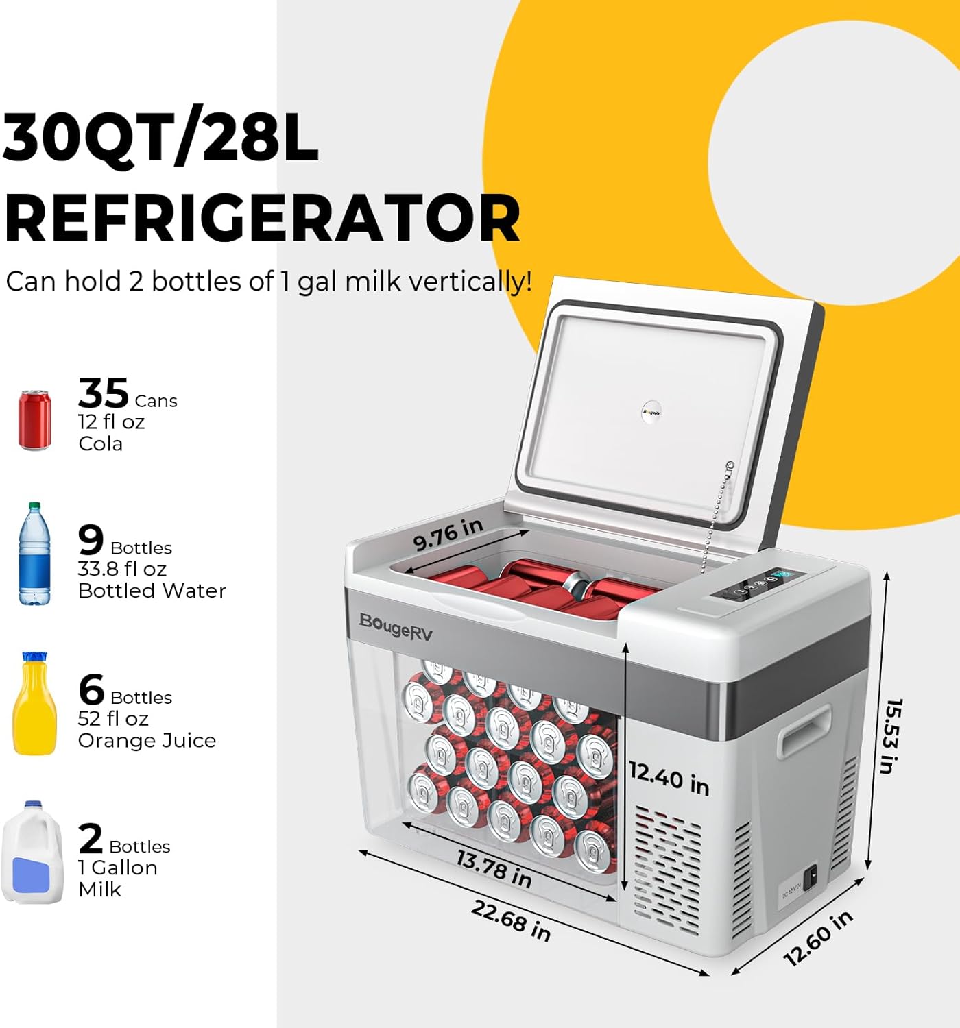 12 Volt Refrigerator 12V Car Fridge 23 Quart Portable Freezer Compressor Cooler 12/24V DC 110~240 Volt AC for Truck Van RV Camper SUV Travel Camping Road Trips Tailgating -7℉~50℉