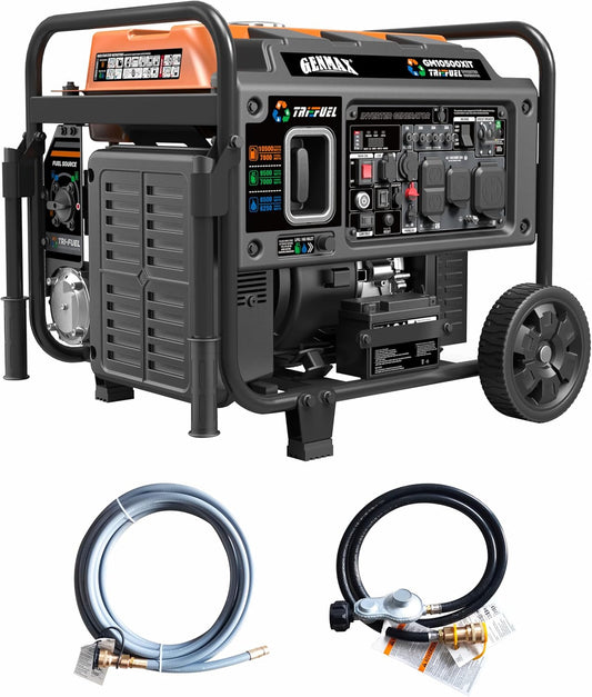 10500 Peak Watt Tri Fuel Open Frame Inverter Generator,with ATS,Quiet Technology,CO Sensor,digital display and 50A,Ideal for Home backup,contruction site and RV Camping.
