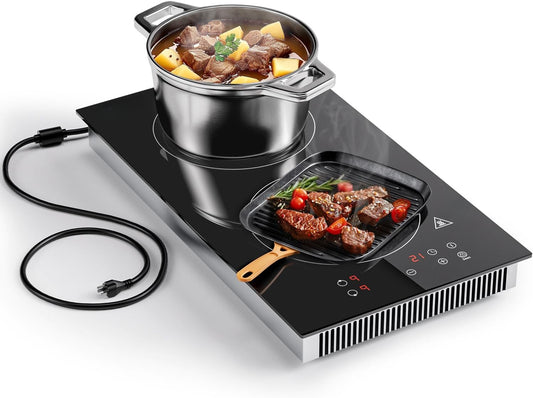Induction Cooktop 2 Burners, 12 Inch Bulit-in & Countertop Induction Stove with Plug 110V-120V, 9 Power Levels Electric Stove 1800W, Child Lock, Timer, Touch Control for Fast Cooking