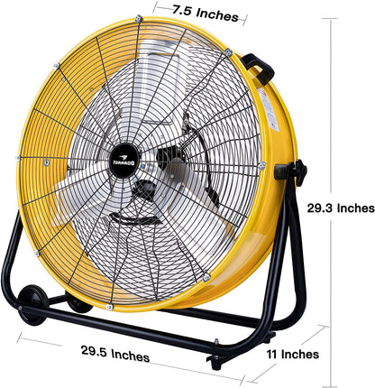 24 Inch Grade High Velocity Movement Heavy Duty Drum 3 Speed Air Circulator Fan 7800 CFM-Industrial, Commercial, Residential, and Greenhouse Use, Yellow
