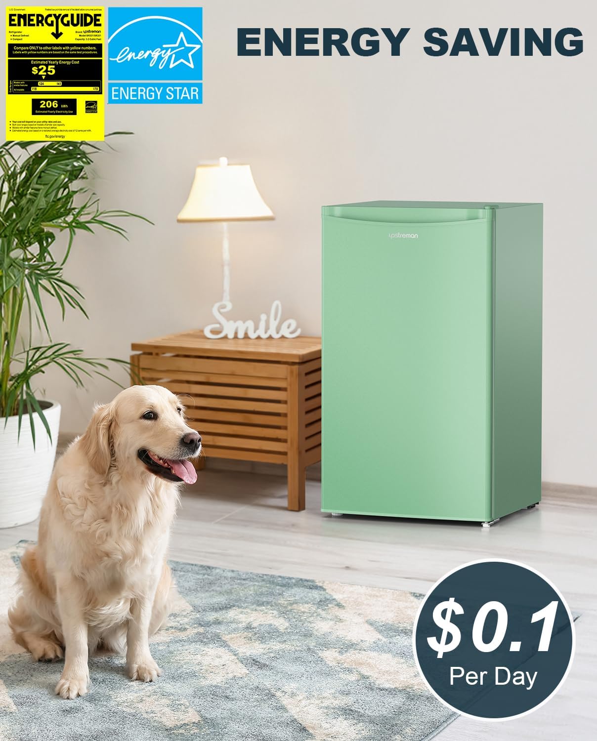 3.2 Cu.Ft Mini Fridge with Freezer – Single Door Compact Refrigerator for Dorm, Bedroom, or Office – Adjustable Thermostat, Black