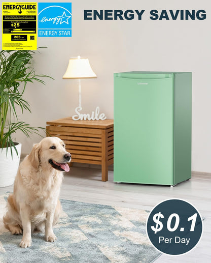 3.2 Cu.Ft Mini Fridge with Freezer – Single Door Compact Refrigerator for Dorm, Bedroom, or Office – Adjustable Thermostat, Black