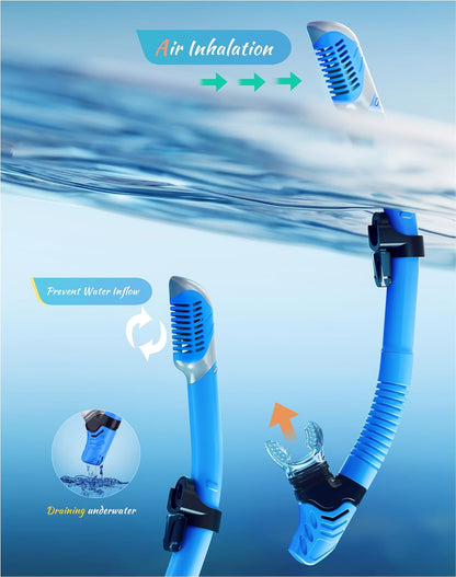Snorkeling Gear for Adults, Dry-Top Snorkel Set, 180°Panoramic Wide View Diving Mask Breathing Freely Snorkel Mask for Snorkeling Scuba Diving Swimming Travel