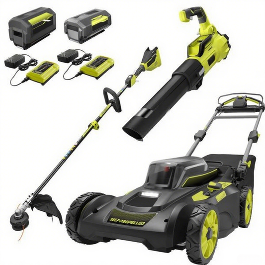 40V Brushless 20 in. Walk Behind Self Propelled Mower String Trimmer Leaf Blower with (2) Batteries and (2) Chargers