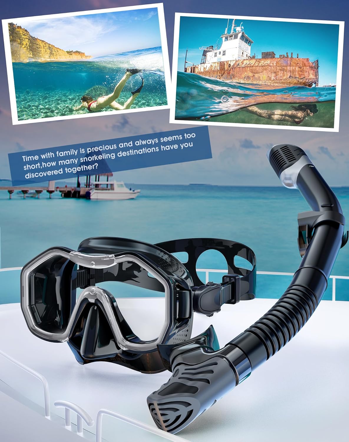 Snorkeling Gear for Adults, Dry-Top Snorkel Set, 180°Panoramic Wide View Diving Mask Breathing Freely Snorkel Mask for Snorkeling Scuba Diving Swimming Travel