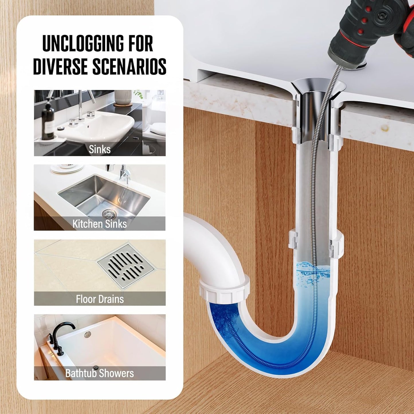 20V Cordless Electric Drain Auger-Efficient 25Ft Auto-Feed Drain Snake with Replaceable Cable,2.0Ah Battery,Charger,Storage Bag & Gloves for Kitchen,Bathroom,Shower Pipes (3/4"-2")"