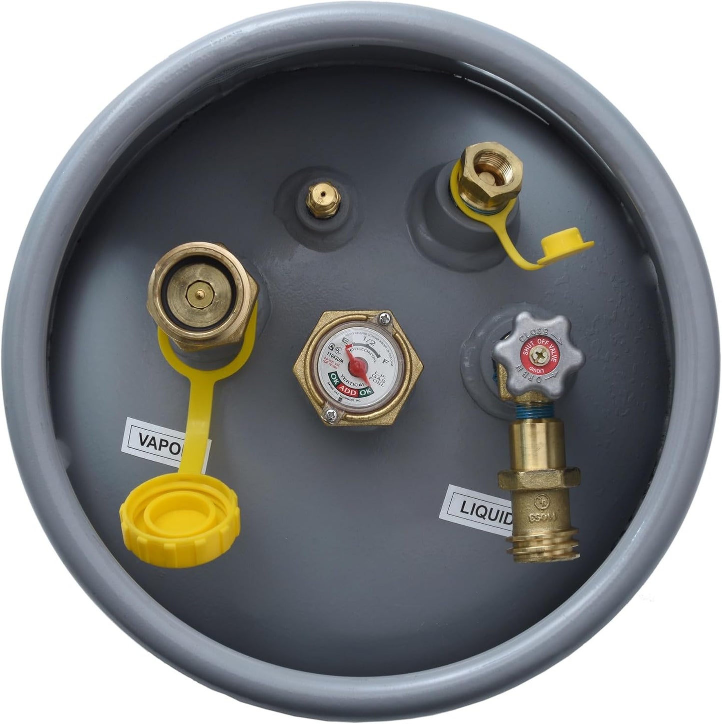 Steel Forklift Propane Tank Cylinder with Built-in Gauge, Gray.