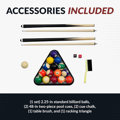 6 Ft Portable Pool Table, Adults Folding Billiards Tables for Game Room with Easy Foldable Storage, Includes Full Set of Billiard Balls, Cues, Chalk & Brush